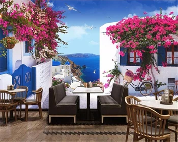 обои beibehang на заказ 3d стерео фотообои Средиземноморское окно фон из розовой розы обои для гостиной ресторана