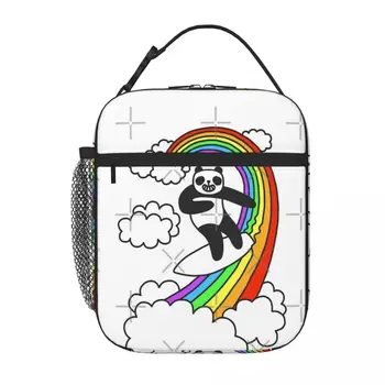 Сумка для ланча Pandas Surf Rainbows, сумка для ланча, изолированная сумка, ланч-бокс для детей