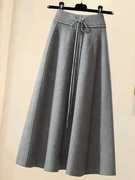 Осенне-зимняя женская трикотажная юбка в корейском стиле, новая универсальная юбка средней и длинной трапециевидной формы с завышенной талией и плиссировкой