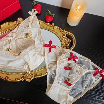 Французский сексуальный вишнево-ананасовый бант, вышивка крестом, дышащие Удобные и сексуальные треугольные брюки для женщин, Материковый Китай, Нейлон