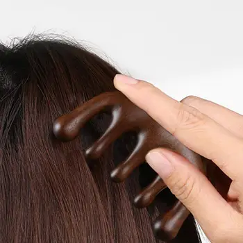 Деревянная массажная расческа для кожи головы с широким зубом из натурального сандалового дерева для снятия стресса и роста волос, Подарок для вьющихся волос