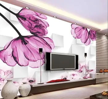 обои для украшения дома beibehang фиолетовые цветы 3D стереосистема ТВ фон можно настроить 3D обои papel de parede