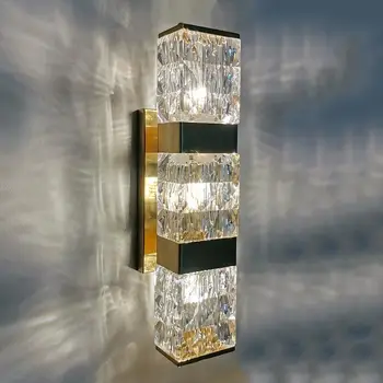 Золотой хрустальный настенный светильник из нержавеющей стали, настенный светильник для спальни, фоновая стена гостиной, украшение прохода