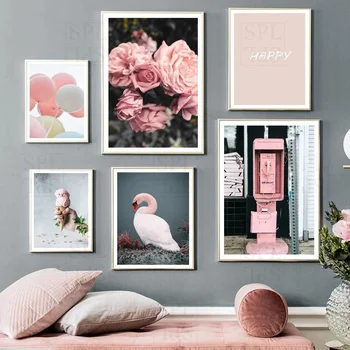 Картина на холсте с цветным воздушным шаром, Розовая роза, украшение дома, настенная картина для гостиной, натюрморт, почтовый ящик, плакаты и принты Happy