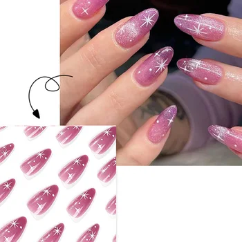 Многоразовый Глянцевый Пресс для Ногтей White Starburst Nail Kit с Клеем Фиолетовые Накладные Ногти для Маникюра 