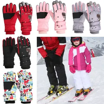 Лыжные перчатки с мультяшным принтом, модные ветрозащитные утолщенные велосипедные перчатки, зимние теплые противоскользящие перчатки для спорта на открытом воздухе