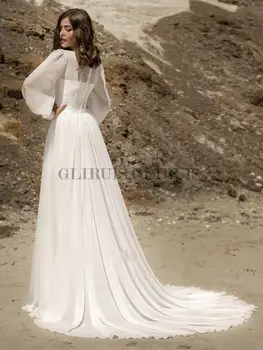Свадебные платья из шифона с кружевной аппликацией с высоким воротом для женщин, свадебное платье со стреловидным шлейфом