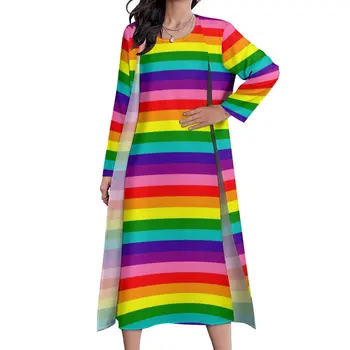 Платье с радужным флагом Гордости ЛГБТ, макси-платье в разноцветную полоску для ночного клуба, Эстетичные богемные длинные платья из двух частей, большие размеры, Vestidos