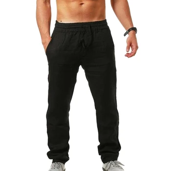 Мужские свободные спортивные брюки, модные однотонные льняные брюки для фитнеса, удобные дышащие мужские брюки для бега в стиле хип-хоп