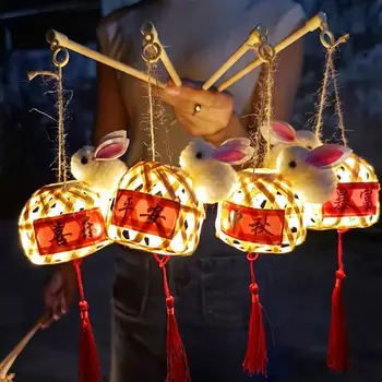 Праздничный декор для дома, портативное традиционное плетение из бамбука в китайском стиле, очаровательный бамбуковый фонарь ручной работы для фестиваля середины осени