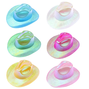 Ковбойская шляпа в стиле Вестерн Фэнтези, Девичник, Карнавал, Розовая Семицветная Шляпа с большими полями, Флуоресцентная Ковбойская шляпа