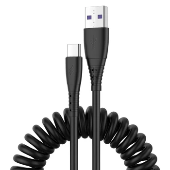 Спиральный кабель USB C Быстрая зарядка Шнур Type C Выдвижная линия 480 Мбит/с QC3.0 для автомобиля, улицы, дома, офиса