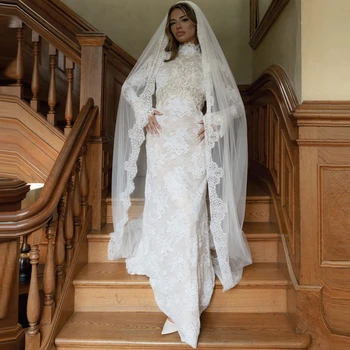 Свадебное платье из кружева Molisa с длинными рукавами и высоким воротом, платья невесты в стиле Русалка Бохо для женщин 2023, Бесплатная доставка, свадебное платье по стране