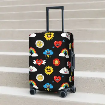 Чехол для чемодана с мультяшным солнцем и забавным рисунком, Комическая Радуга для путешествий и отдыха, Практичная защита чемодана