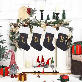 Чулки с игрушками, рождественские чулки с буквами в виде снежинок, праздничное украшение для дома большой емкости