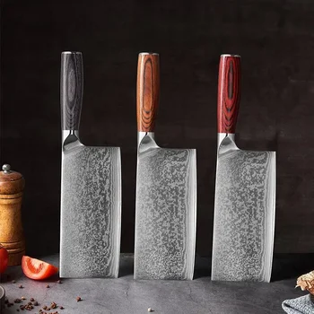Универсальные Дамасские Ножи, Нож для нарезки из нержавеющей стали, Деревянная ручка, китайский Нож для разделки мяса, овощей, Ножи шеф-повара