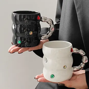 Креативная кружка с драгоценным камнем, легкая роскошная бытовая чашка, керамическая эмалированная чашка с высоким внешним видом, керамическая чашка с утолщенной ручкой