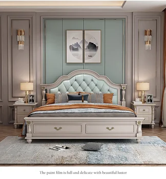 Простая американская кровать, деревянная кровать, светлая роскошная кровать, двуспальная кровать, главная спальня, современная европейская мебель для кроватей