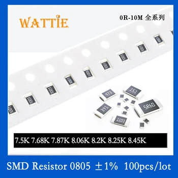 SMD резистор 0805 1% 7.5K 7.68K 7.87K 8.06K 8.2K 8.25K 8.45K 100 шт./лот микросхемные резисторы 1/8 Вт 2.0 мм * 1.2 мм