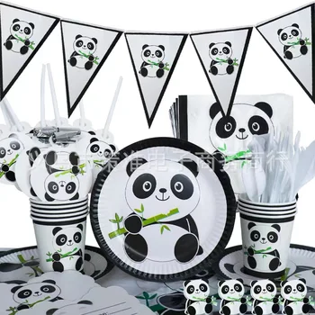 Новые принадлежности для празднования дня рождения белой панды одноразовые столовые приборы Бумажные тарелки Бумажные стаканчики Бумажные полотенца скатерть воздушные шары