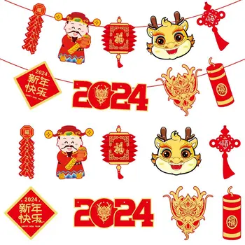 2024 Китайский Новогодний Баннер Бумажный Потолочный Декор Подвесной Флаг Кулон Даргон Год Весенний Фестиваль Поставки Новогодний Тянущий Флаг