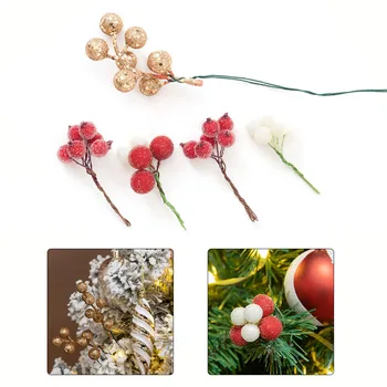 12шт Веток рождественских ягод, искусственных красных ягод, Венок своими руками, Елочные украшения для дома, Украшения для стола на Рождественскую вечеринку.