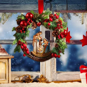 Рождественские венки для праздничных украшений входной двери, Гирлянда для домашней вечеринки, подвесные украшения, Венок для домашнего декора