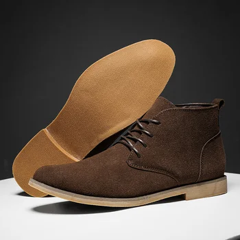 Классические коричневые мужские модельные туфли с острым носком, плюс размер 46, Повседневная обувь из замши, Мужская комфортная офисная обувь с высоким берцем, мужские ботинки