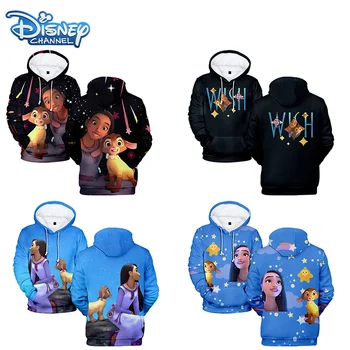 Толстовки с капюшоном Disney Wish Movie для Взрослых Детей Asha Princess Star С Мультяшным Рисунком, Пуловер С Капюшоном, Толстовка, Одежда для Родителей и детей, Подарок