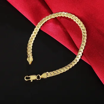 Новые браслеты из 18-каратного золота 925 пробы, серебряные браслеты для женщин, мужчин, цепочка 5 мм, модные свадебные подарки, Рождественские украшения