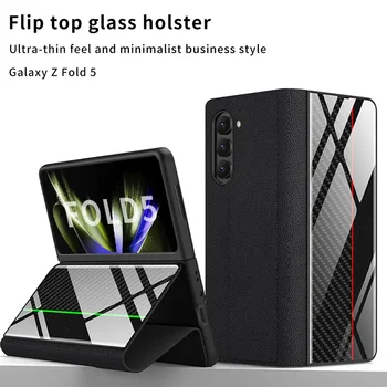 Для Samsung Galaxy Z Fold 5 Чехол Fold 4 Кожа и узорное стекло Жесткая Задняя Откидная крышка для Galaxy Z Fold5 4 5G Funda