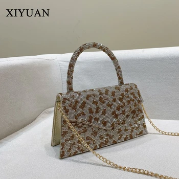 2023 Новая женская сумочка с бриллиантами, сумка-конверт со стразами, стильные сумки через плечо с леопардовым принтом, модная женская сумка-тоут