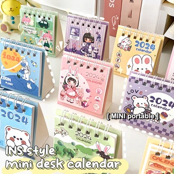 2024 мини маленький настольный календарь милый мультфильм аниме девушка новогодний календарь портативный творческий календарь ежемесячное украшение офиса