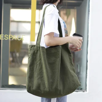 Сумка через плечо, холщовая сумка большой емкости, простая легкая однотонная женская сумка в стиле ретро, повседневная хозяйственная сумка