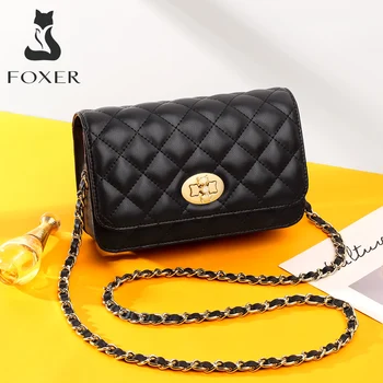 Стильная сумка через плечо FOXER Designer Girl с клапаном на цепочке, женская классическая сумка через плечо из спилка, женская роскошная сумка-мессенджер