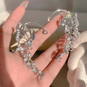 Ушная манжета с кисточкой в виде бабочки-эльфа, серьги-клипсы без пирсинга, женские серьги-клипсы со сверкающим кристаллом циркона Y2k Fairy Earclip Jewelry