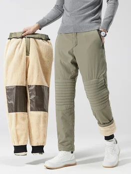Зимние мужские брюки с карманами на молнии, плотная флисовая подкладка, графеновая ткань, Теплые до колен Прямые повседневные брюки, термобрюки Мужские
