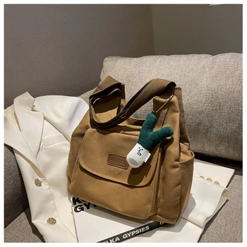 Винтажные холщовые сумки через плечо большой емкости, женская повседневная сумка, многофункциональная дизайнерская женская ручная сумка для покупок на молнии