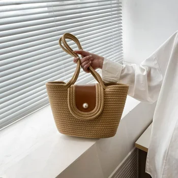 Повседневная плетеная сумка и сумка через плечо, Модная корзина для овощей, сплетенная из травы, Натуральная художественная сумка-тоут, сумки-тоут для женщин