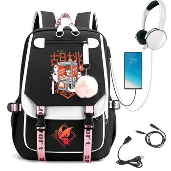 Школьный рюкзак Chibi Hu Tao для студентов колледжа, рюкзак для ноутбука Genshin Impact, дорожная сумка, рюкзаки для школьников, девочек-подростков
