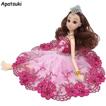 Танцевальный костюм с розовыми цветочными листьями и кристаллами, модная одежда для куклы Барби, кружевные платья, вечернее платье 1/6 для игрушек для кукол BJD 1: 6