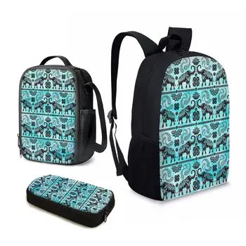 YIKELUO, 3 шт., синий градиентный цвет, бохо, племенной принт в виде слона, подарок для детей в школу, Удобная сумка для отдыха на открытом воздухе, дорожная сумка