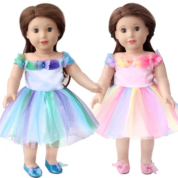 Кукольная одежда 18 Дюймовая кукла Девочка Кукла Baby РозовоГолубая юбка с бантом из пряжи Платье принцессы подходит для кукол 43 см Аксессуары для игрушек Игрушки для девочек Подарки