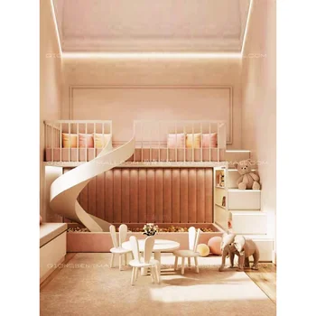 Кровать принцессы розовая двухъярусная кровать из массива дерева с выдвижной высокой кроватью весь дом на заказ простой.