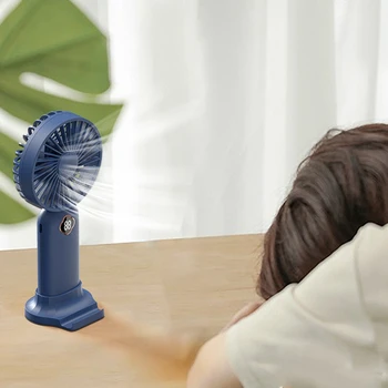 Портативный ручной вентилятор, USB Мини-вентилятор, перезаряжаемый цифровой дисплей, ленивый вентилятор воздушного охладителя для наружного домашнего офиса-синий